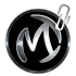 Logotipo círculo negro con las iniciales de la compañía en color metálico